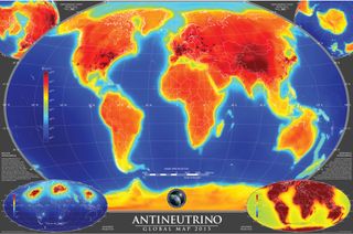 The first-ever global map of antineutrinos produced by natural and human-made sources, with the latter making up less than 1 percent of the total.