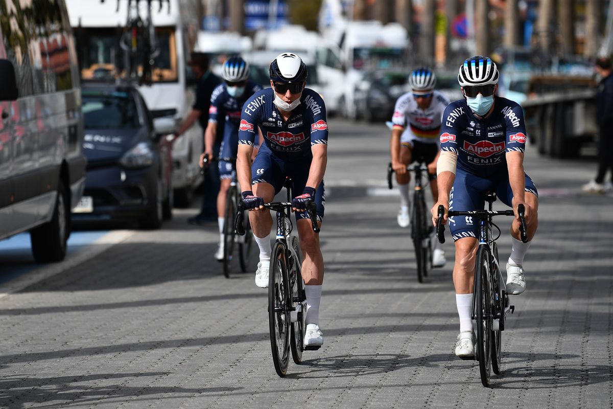 TURGUTREIS TURKEY APRIL 17 Jasper Philipsen of Belgium and Team AlpecinFenix and Teammates during the 56th Presidential Cycling Tour Of Turkey 2021 Stage 7 a 180km stage from Marmaris to Turgutreis on TUR2021 tourofturkeyTUR April 17 2021 in Turgutreis Turkey Photo by Stuart FranklinGetty Images