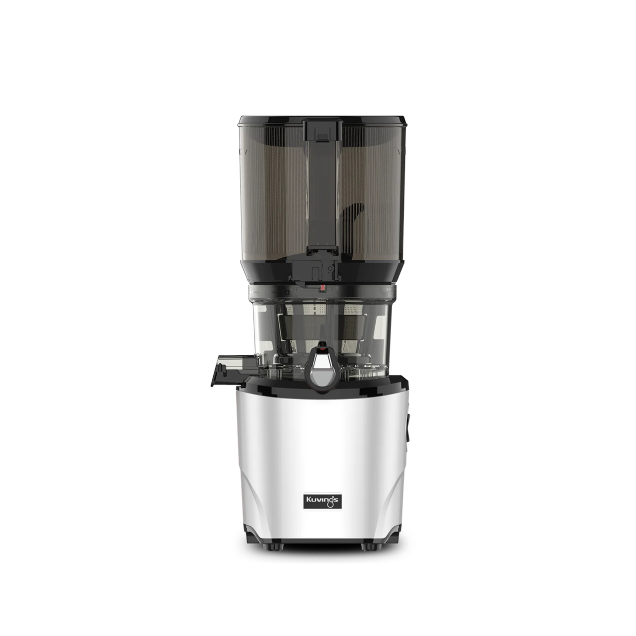 A black and stainless steel juicer against a white background