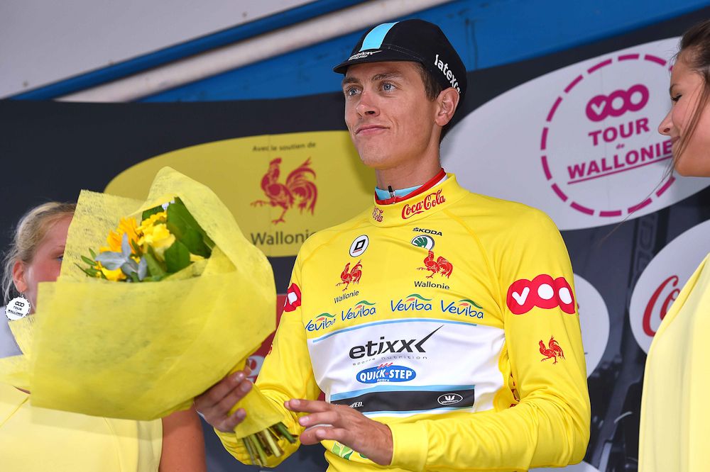 Nike Terpstra on the stage 3 podium.