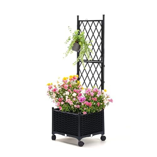 Lalahoni Planter Box With Trellis,raised Garden Bed for Climbing Plants With Drainage Hole,outdoor Privacy Screen for Climbing Plants, Vegetable,black,1pc