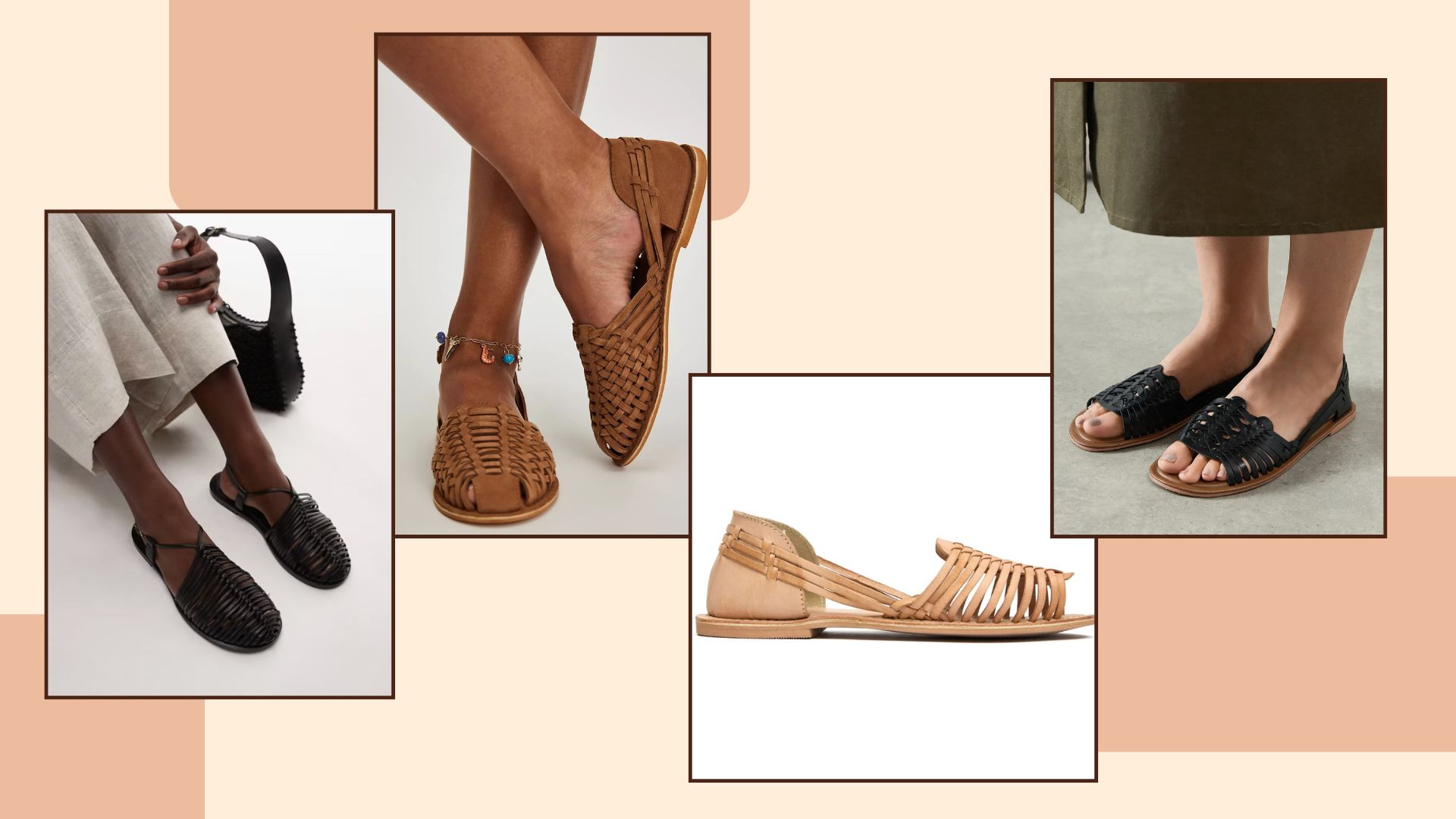 four pictures of huarache sandals 