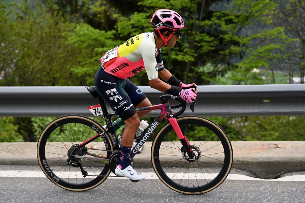 CRANSMONTANA SWITZERLAND MAY 19 Jefferson Alexander Cepeda of Ecuador and Team EF EducationEasyPost attacks during the 106th Giro dItalia 2023 Stage 13 a 75km stage from Le Chable to CransMontana Valais 1456m Stage shortened due to the adverse weather conditions UCIWT on May 19 2023 in CransMontana Switzerland Photo by Tim de WaeleGetty Images