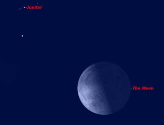 The moon will make a close encounter with the planet Jupiter on Sept. 8, 2012.
