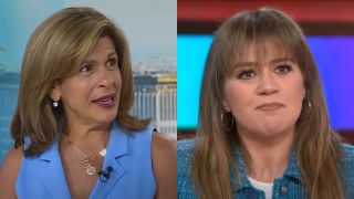 Hoda Kotb speaks on Today, while Kelly Clarkson is in deep thought on The Kelly Clarkson Show