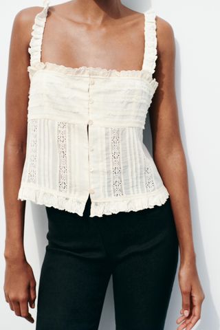 Zara, Embroidered Ruffle Top