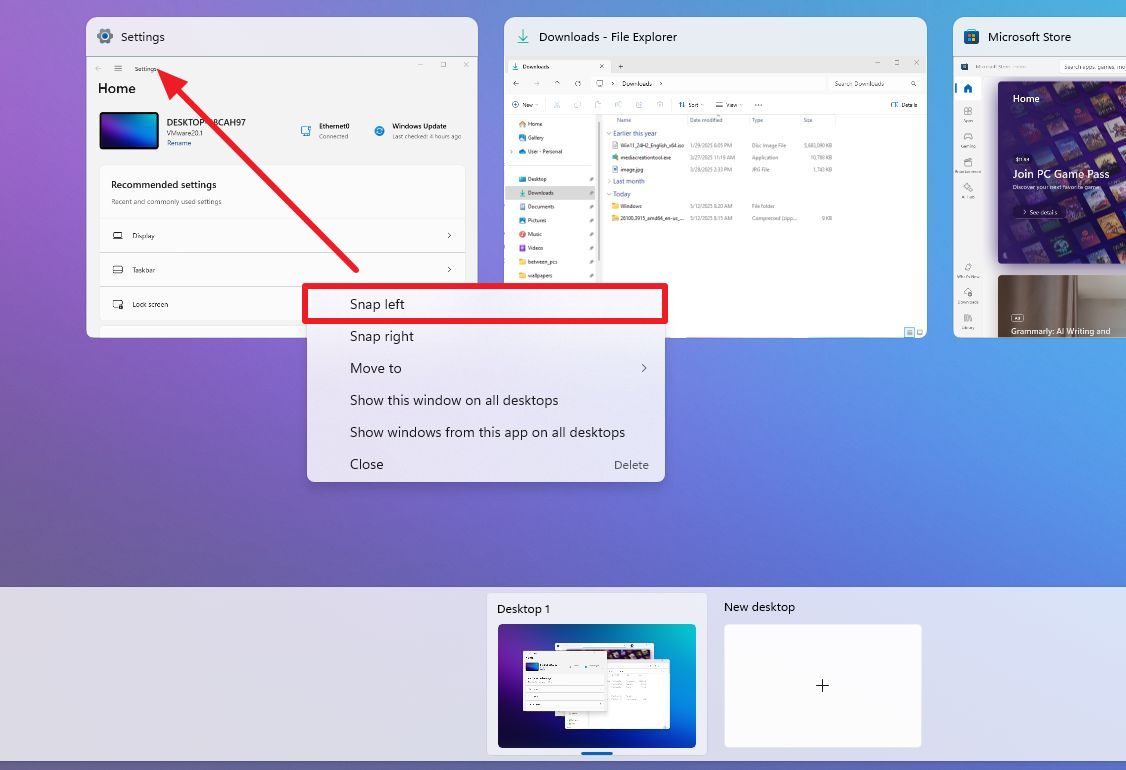 Task View Snap to drag window on screen