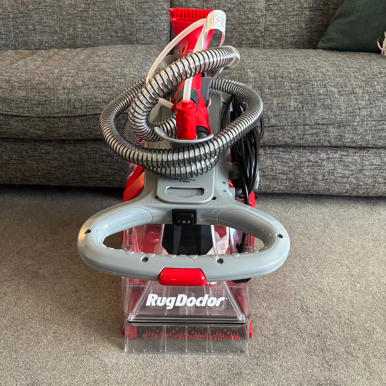 Rug Doctor Deep Upright Carpet Cleaner folded for storage
