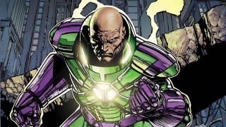 DC Comics artwork of Lex Luthor in his green and purple armor