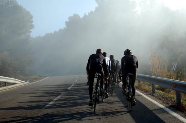 The team head off into the mist.