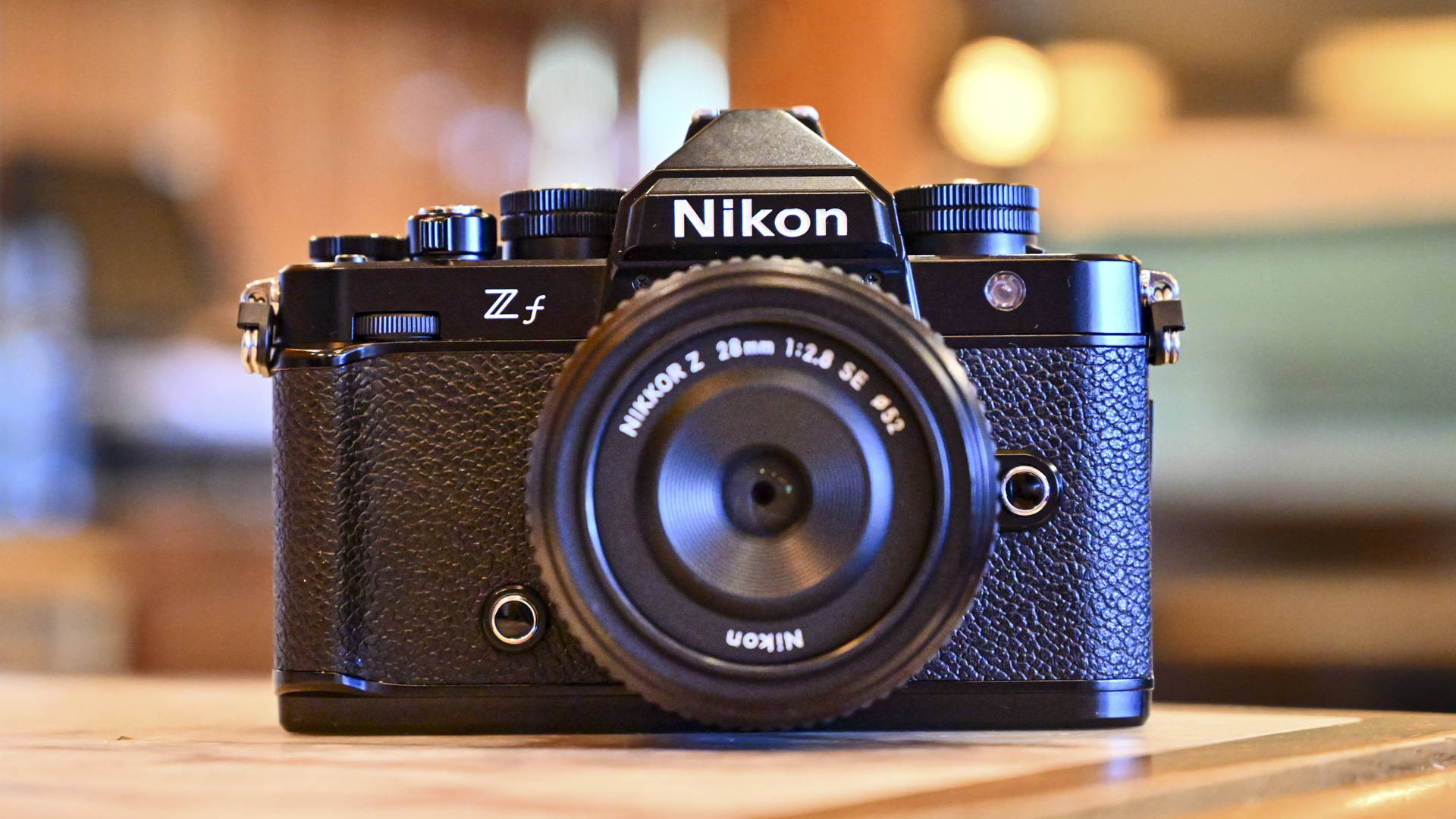 Nikon Zf camera front with Z 28mm F2.8 SE lens attached