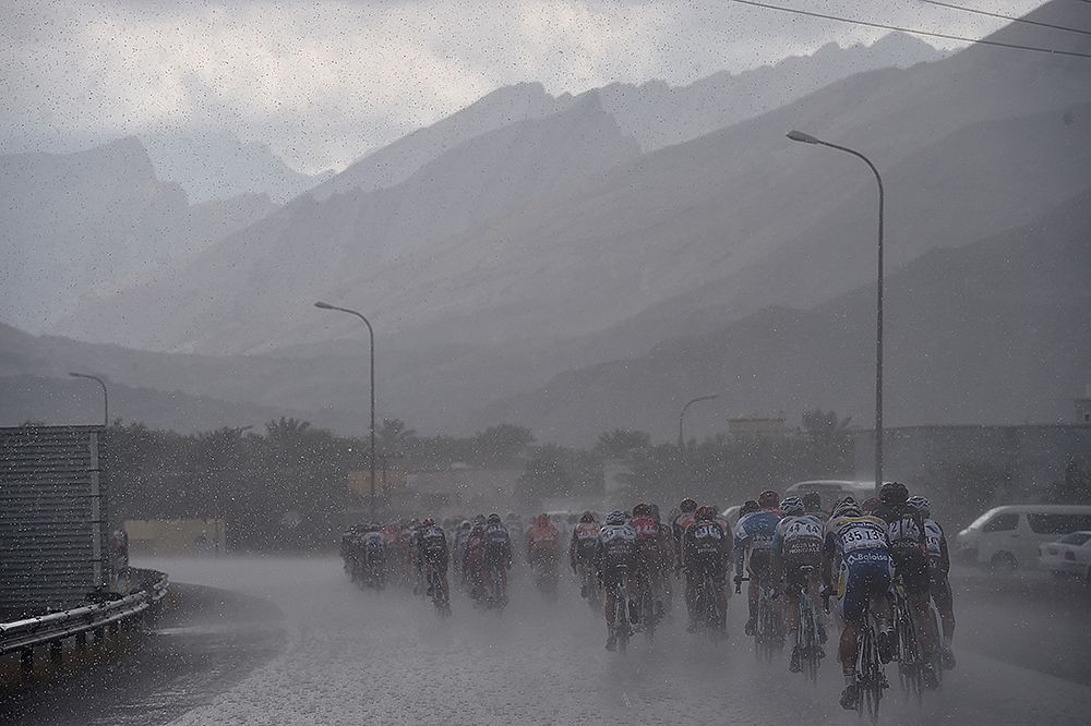 A heavy downpour soaked Tour of Oman on stage 3