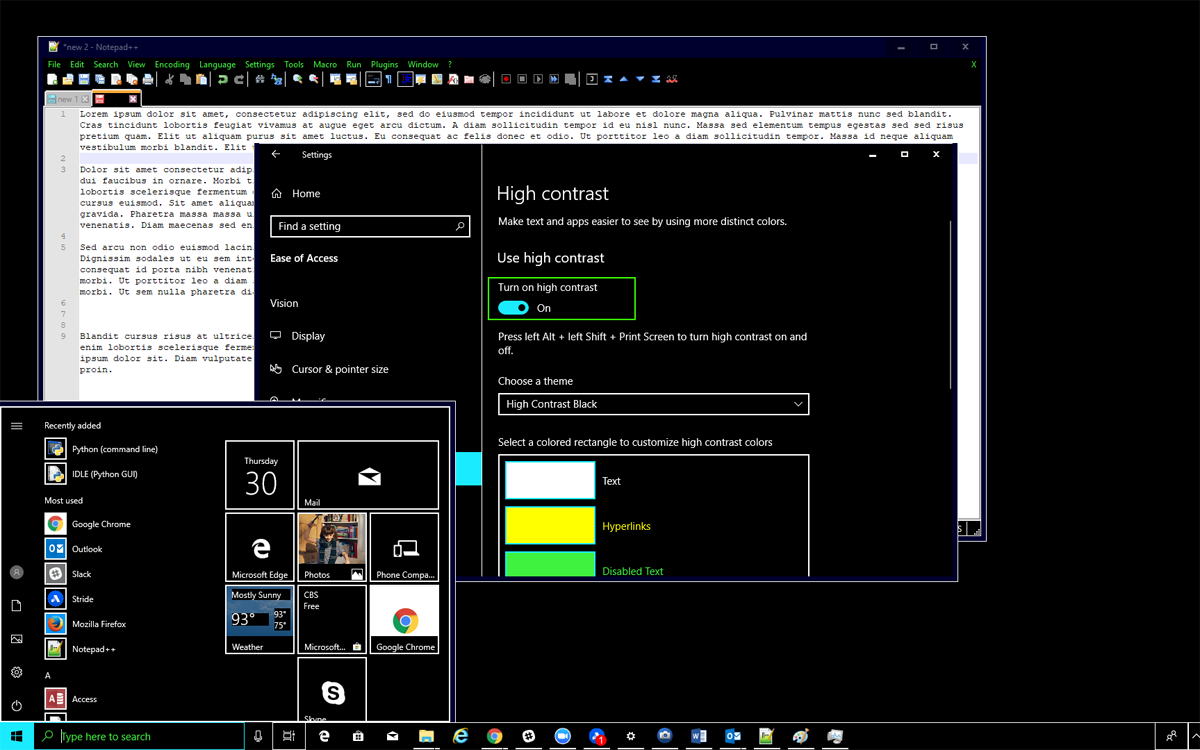 High-Contrast Mode for Windows