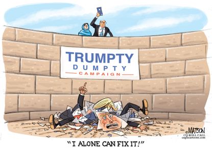 Political cartoon U.S. Trumpty Dumpty campaign 2016