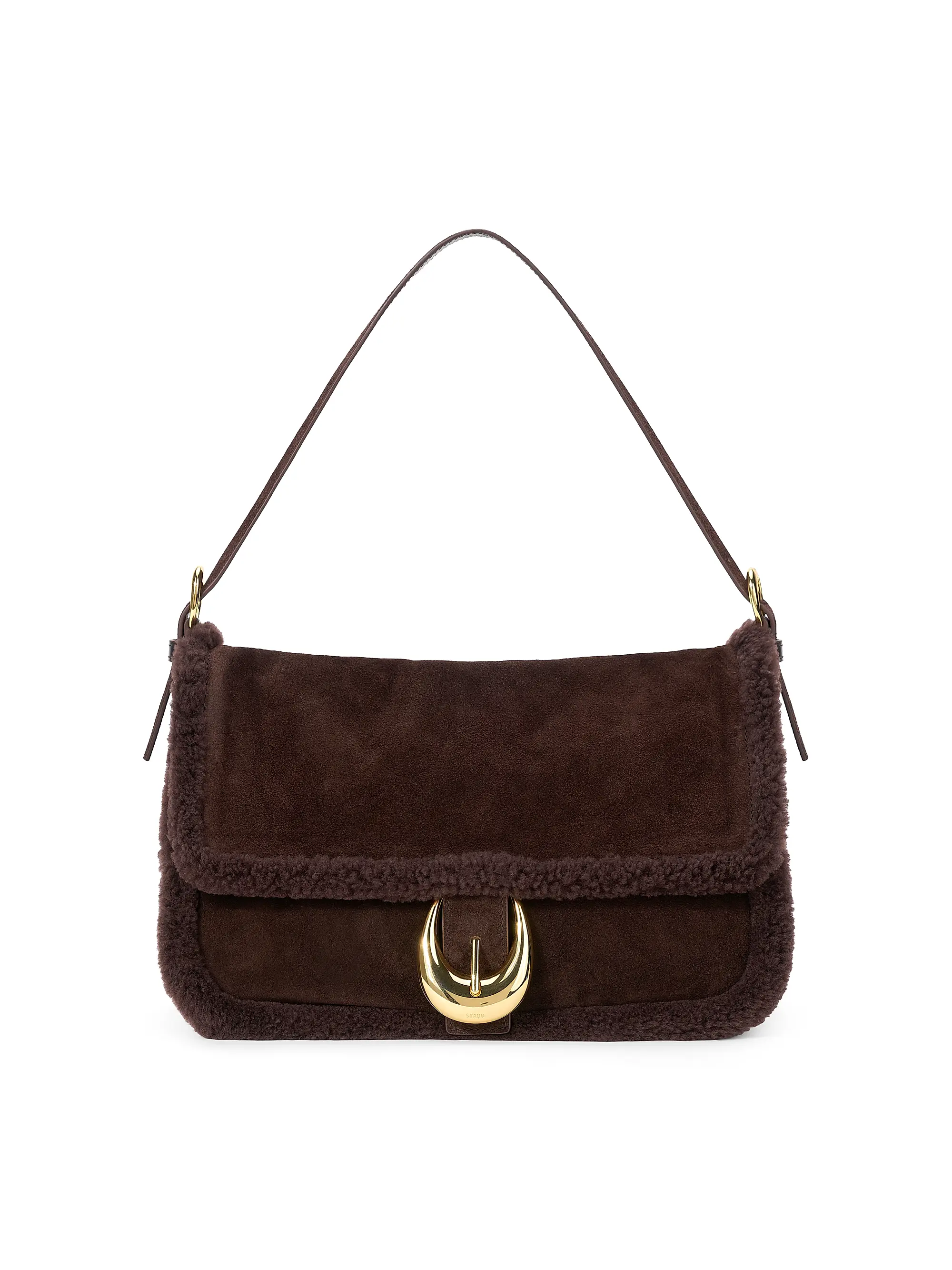 Medium Harlow Shearling-Trim Suede Bag