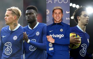 New Chelsea signings (L-R): Mykhaylo Mudryk, Benoit Badiashile, Enzo Fernandez and Joao Felix