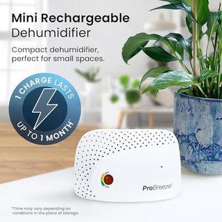 Pro Breeze Mini Rechargeable Dehumidifier for Absorbing Moisture in Small Spaces. No Batteries Cordless Dehumidifier for Wardrobe, Bathroom, Drawer, Car & More (white)