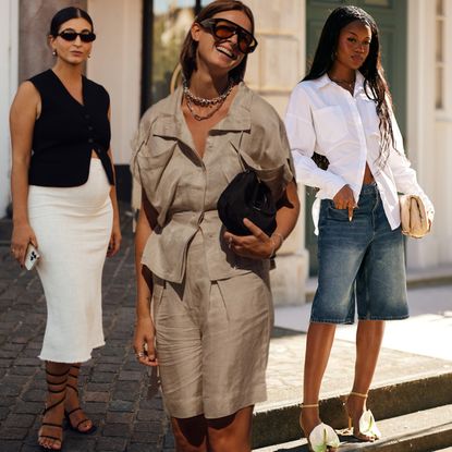 collage of women wearing rich-looking outfits 