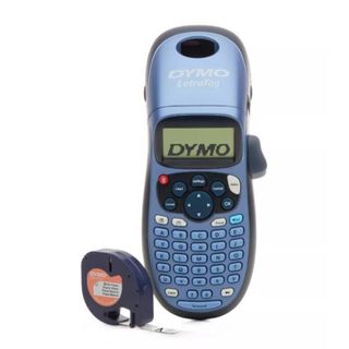 A blue colored label maker on a white background