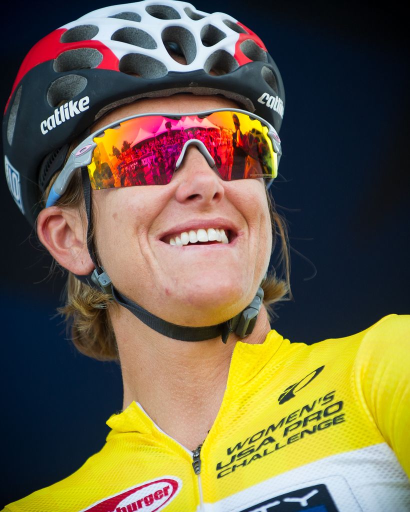 Race leader Kristen Armstrong (Twenty16) smiling at the start of stage 2