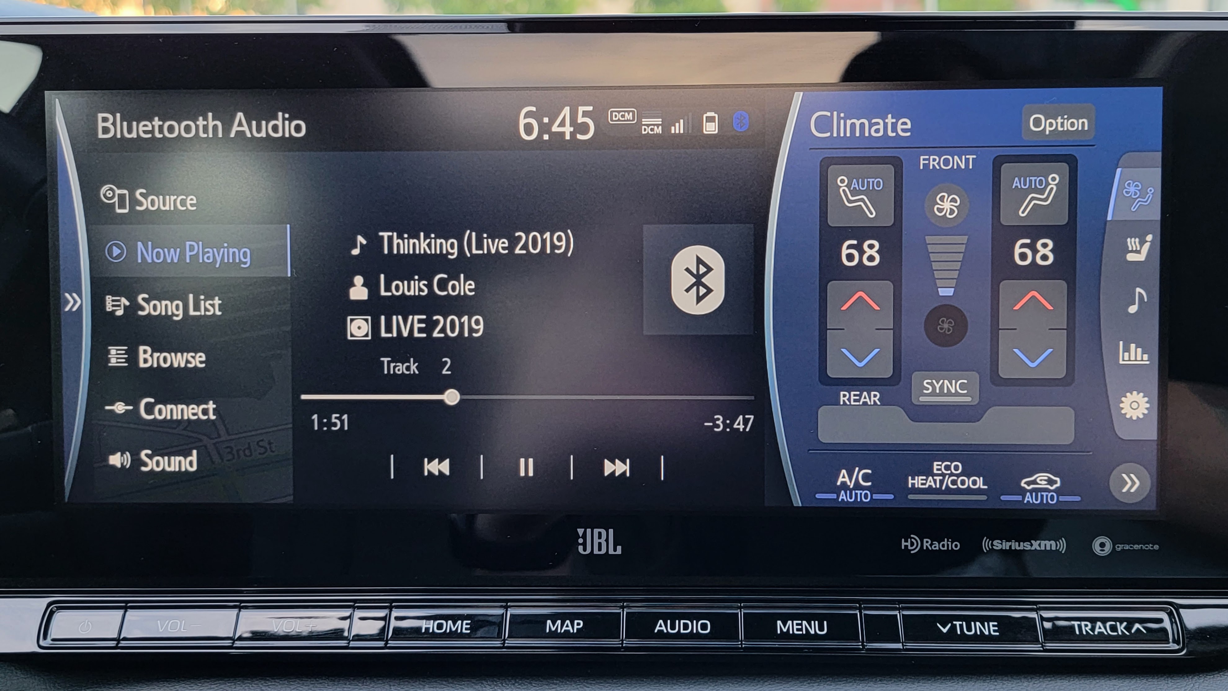 Music and climate controls on a touchscreen