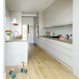 kitchen room with pedant lights