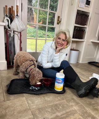 dorinda medley and clorox wipes in her house in New York