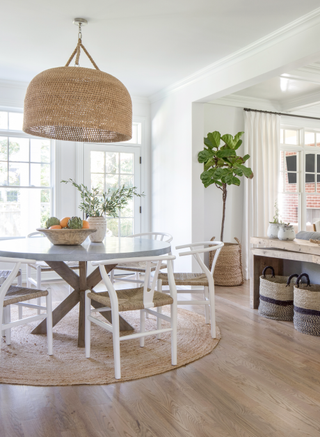 coastal farmhouse open-plan living and dining space