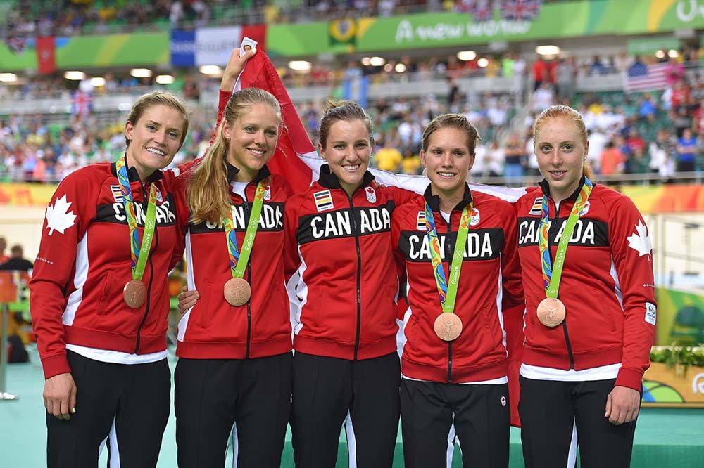The Canadian women's team pursuit quartet won the bronze medal