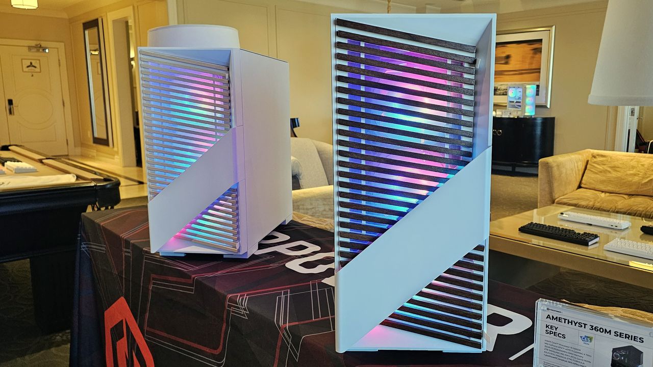 CyberPower Amethyst 360S desktop with wood front and RGB lighting