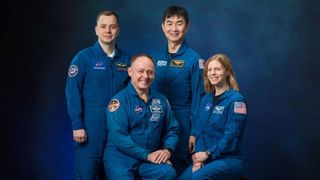 The official portrait of the four members of NASA&rsquo;s SpaceX Crew-11 mission to the International Space Station. From left, are Roscosmos cosmonaut and Mission Specialist Oleg Platonov; NASA astronaut and Pilot Mike Fincke; JAXA (Japan Aerospace Exploration Agency) astronaut and Mission Specialist Kimiya Yui; and NASA astronaut and Commander Zena Cardman.