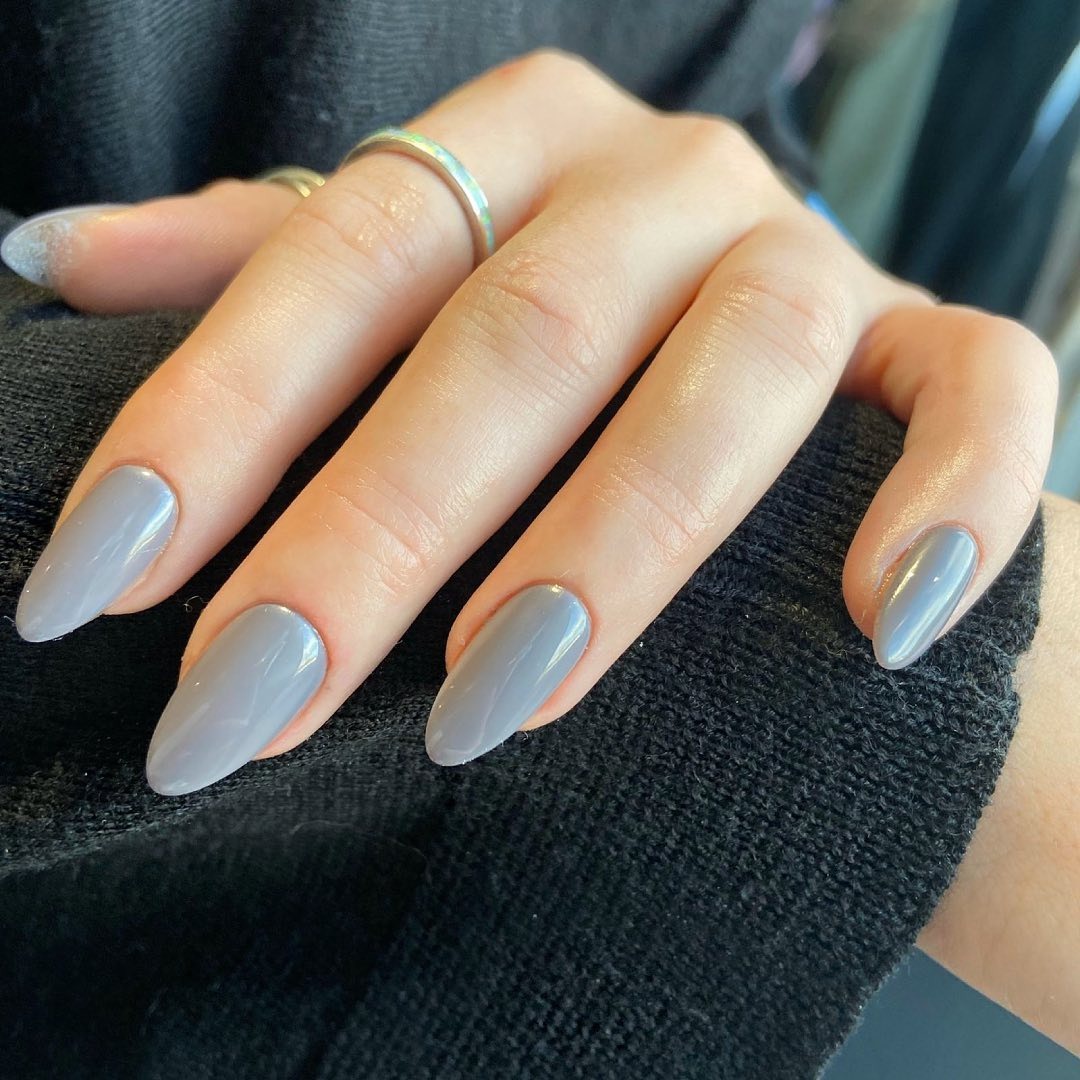 Cool gray neutral nail color.