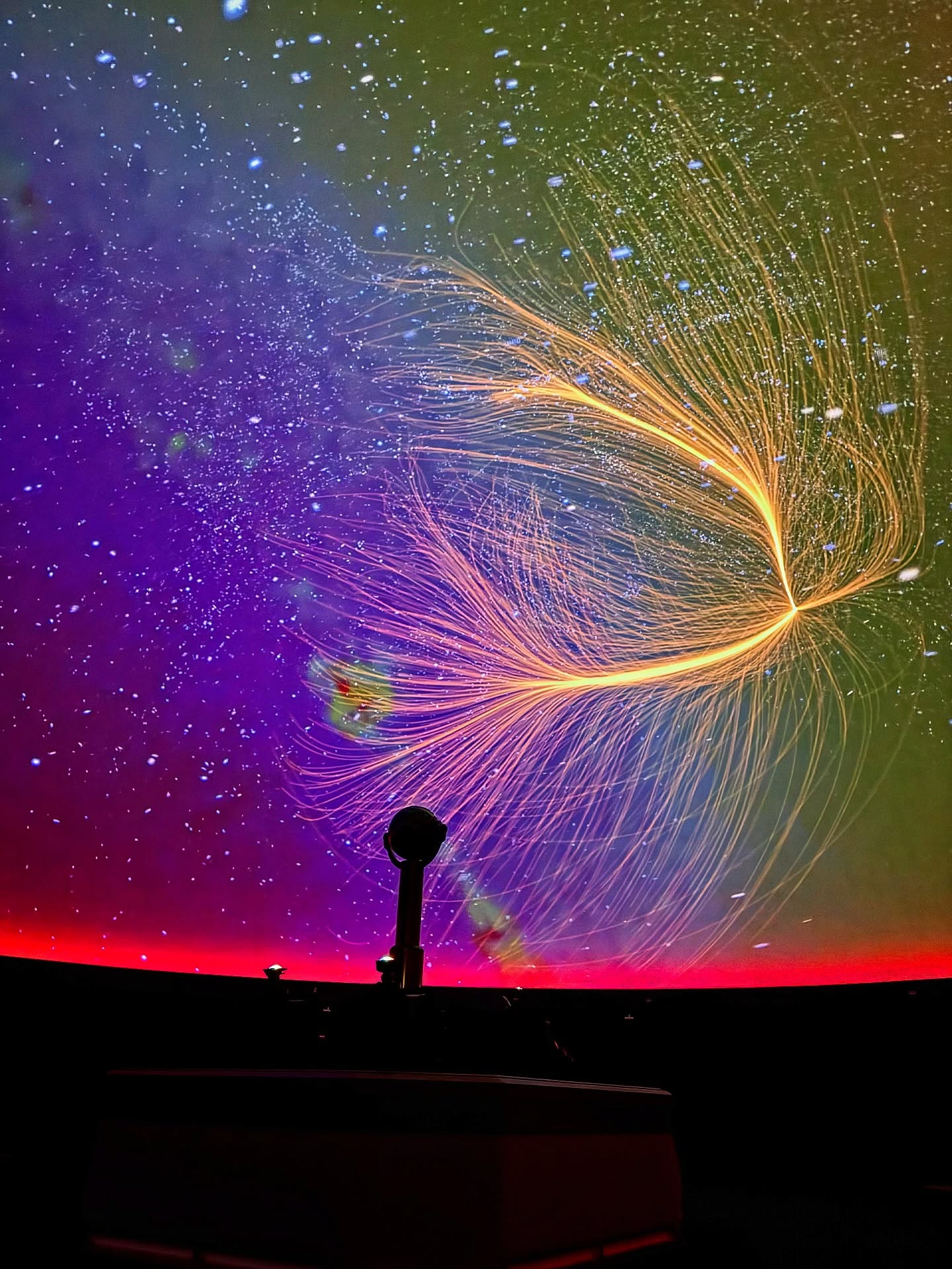 James S McDonnell Planetarium displaying the solar system and galaxy on its dome.