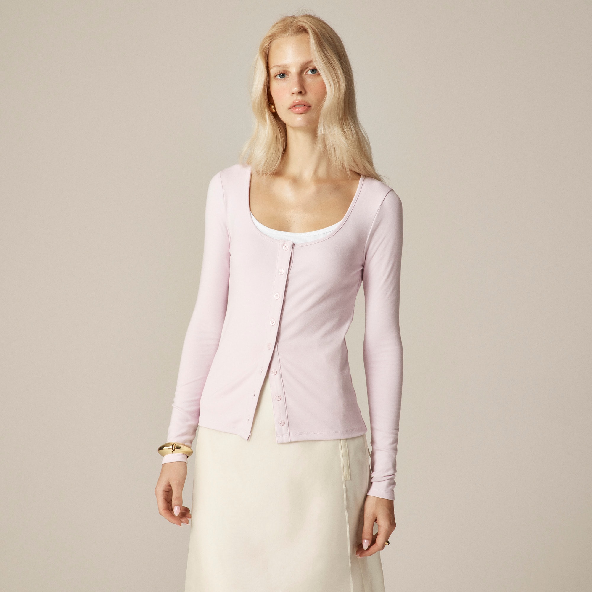 Refined Rib Scoopneck Cardigan Top