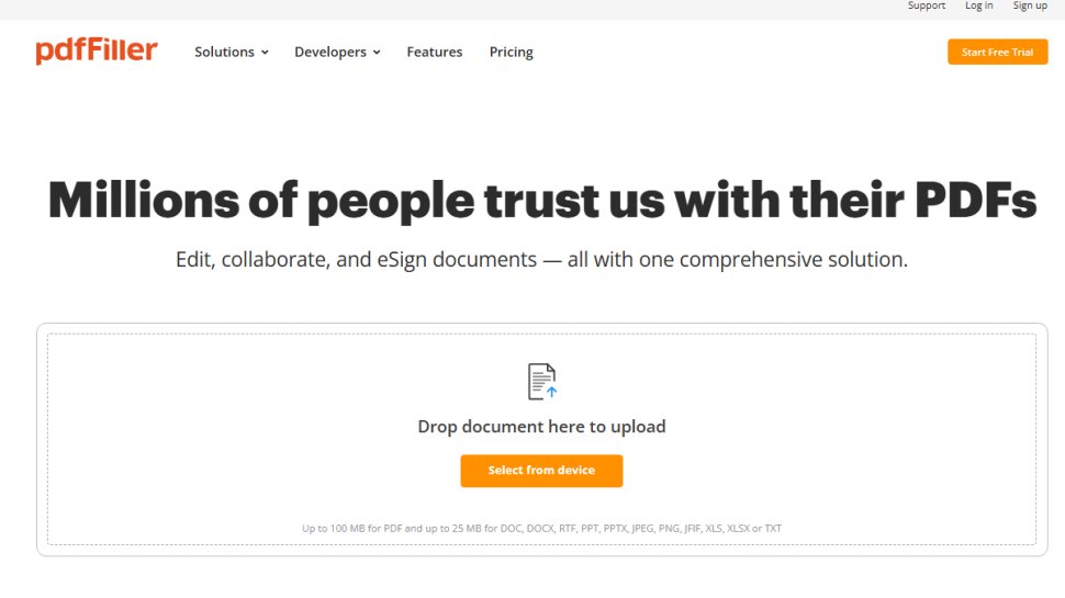 Website screenshot of pdfFiller (July, 2025)