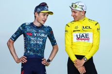 Jonas Vingegaard and Tadej Pogačar on the 2024 Tour de France podium