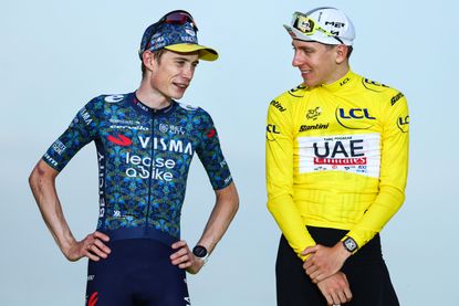 Jonas Vingegaard and Tadej Pogačar on the 2024 Tour de France podium