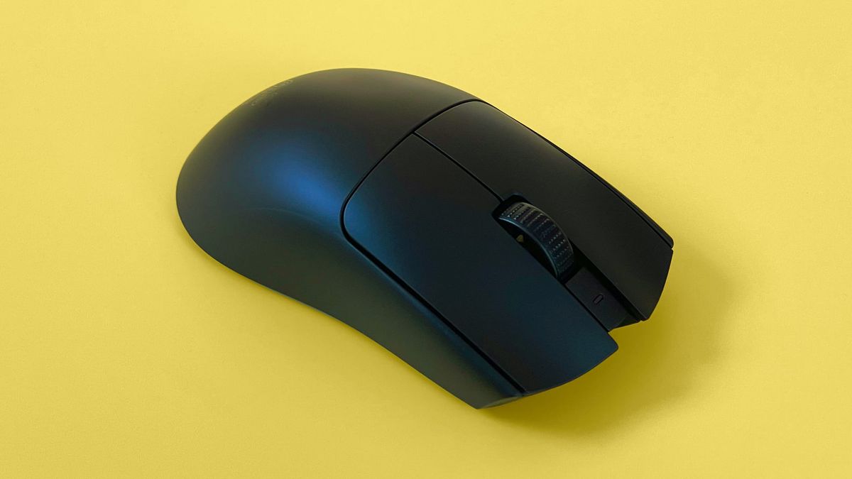 The Razer Viper V3 Pro mouse against a yellow background.
