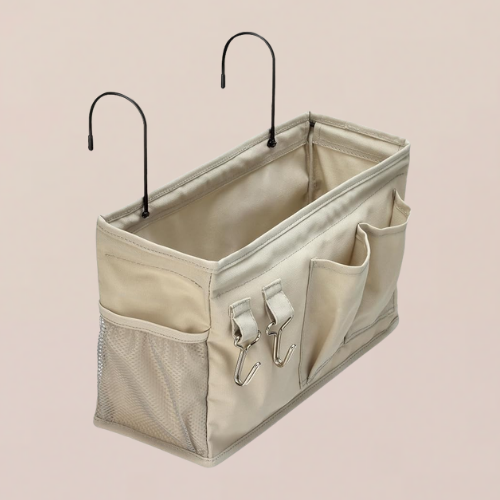 Beige canvas caddy with hooks