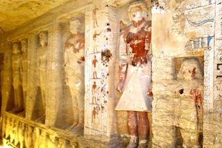 The tomb contains 55 statues, which appear to show humans and deities.