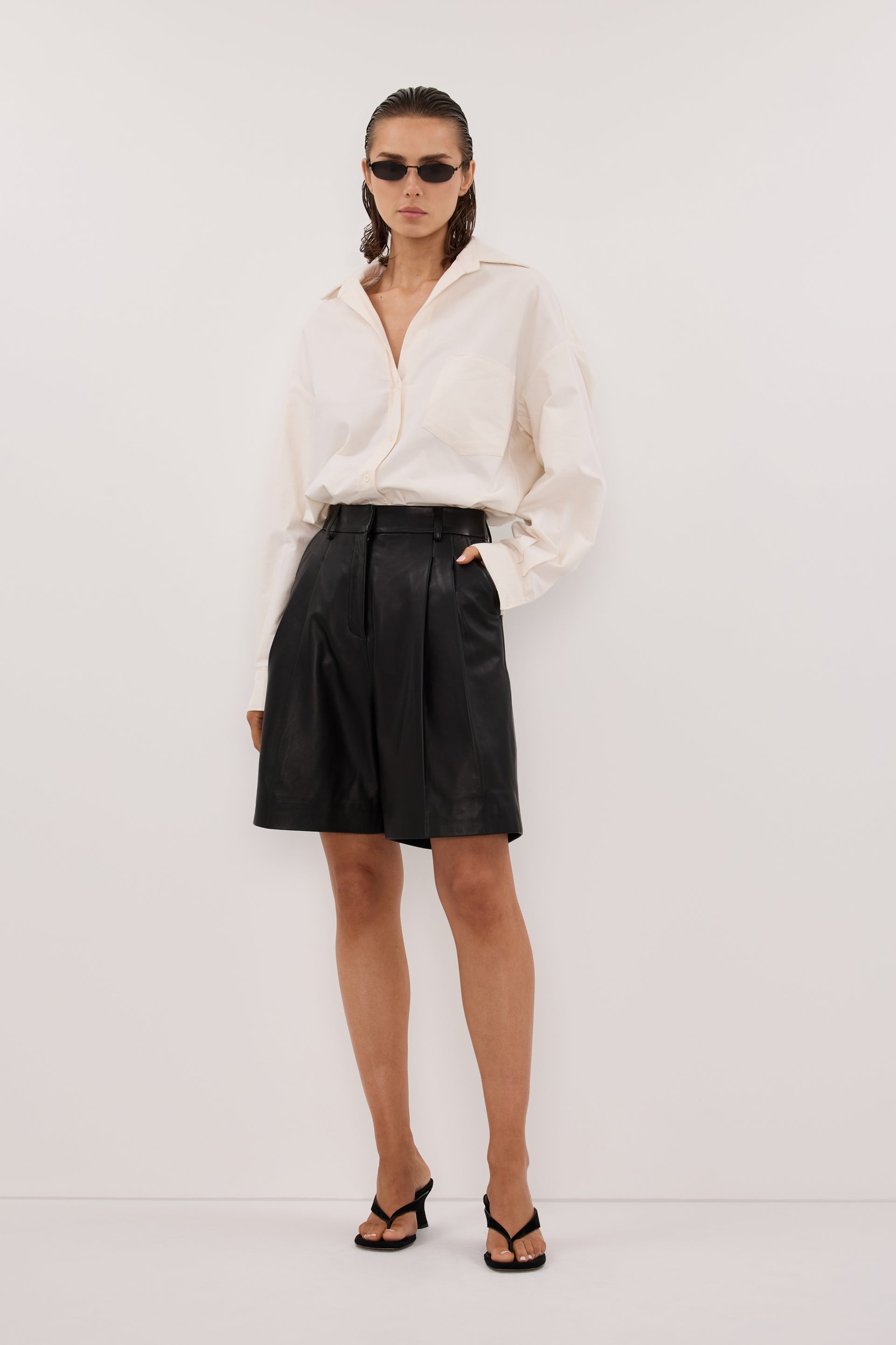 Mayfair Black Leather Bermuda Short - 2 / Black