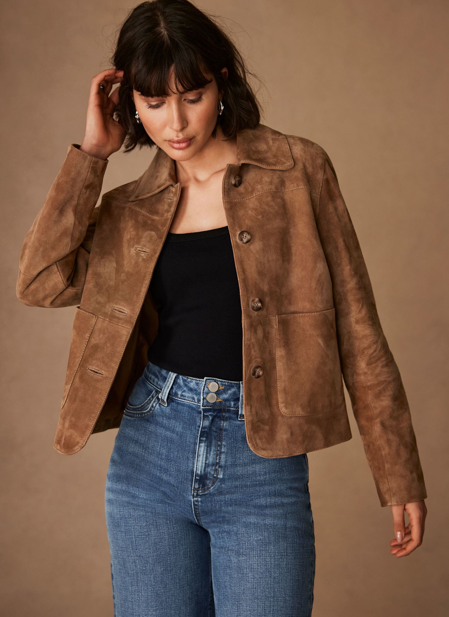 Tan Suede Pocket Detail Jacket