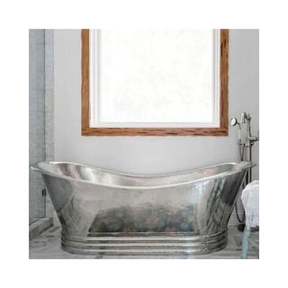 soaking copper bathtub covered in satin nickel