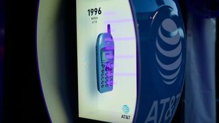 AT&T's activation debuting the Proto M hologram device in Dallas to sunning spinning holograms about the history of the mobile phone. 