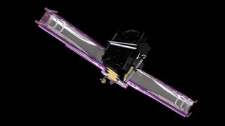 A still image from a video showing the deployment of the James Webb Space Telescope.