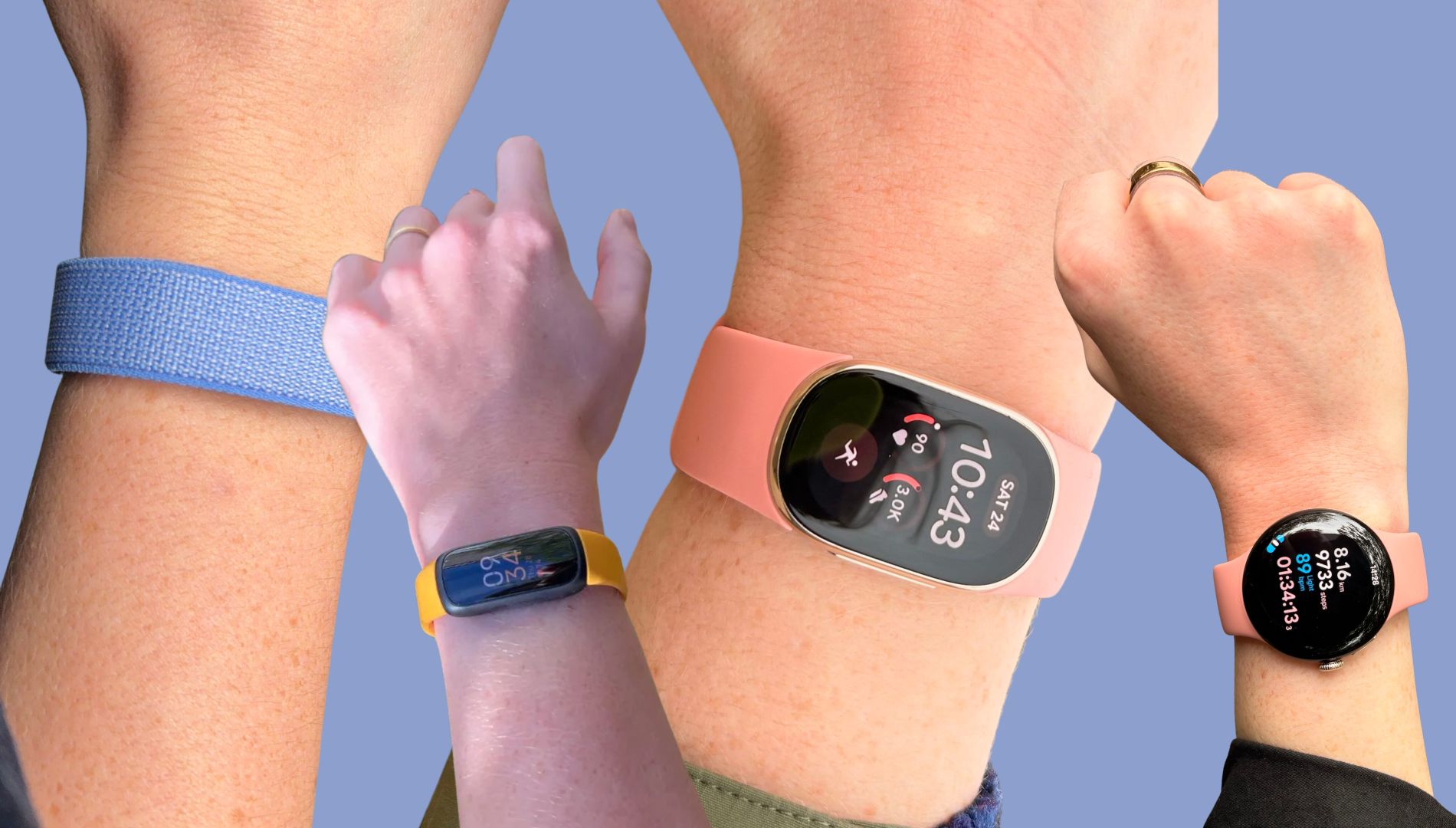 Grace Walsh wearing the best Fitbits, including Fitbit Air, Edge, Inspire 3, and Pixel Watch 5