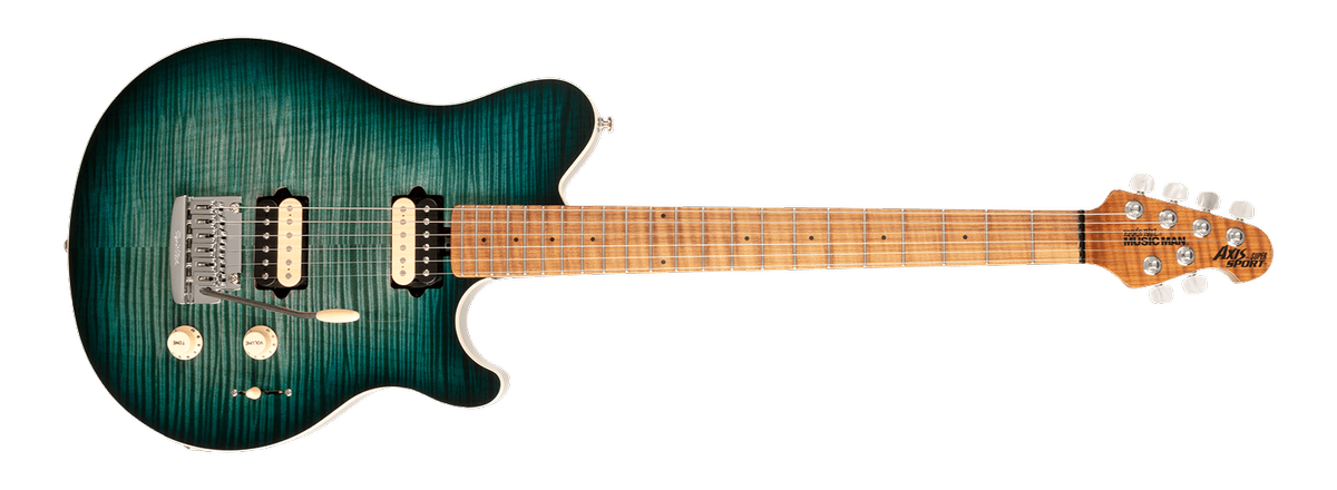 Ernie Ball Music Man's Axis Super Sport Yucatan Blue Flame
