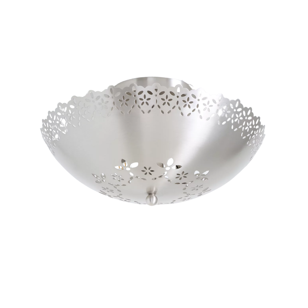Lacie Lace Trimmed Antique Nickel Flush Mount