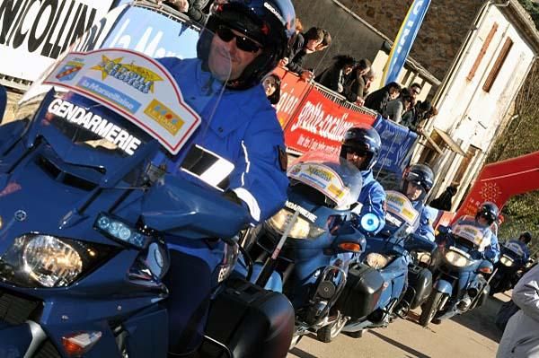 The motos all lined up and ready to go.