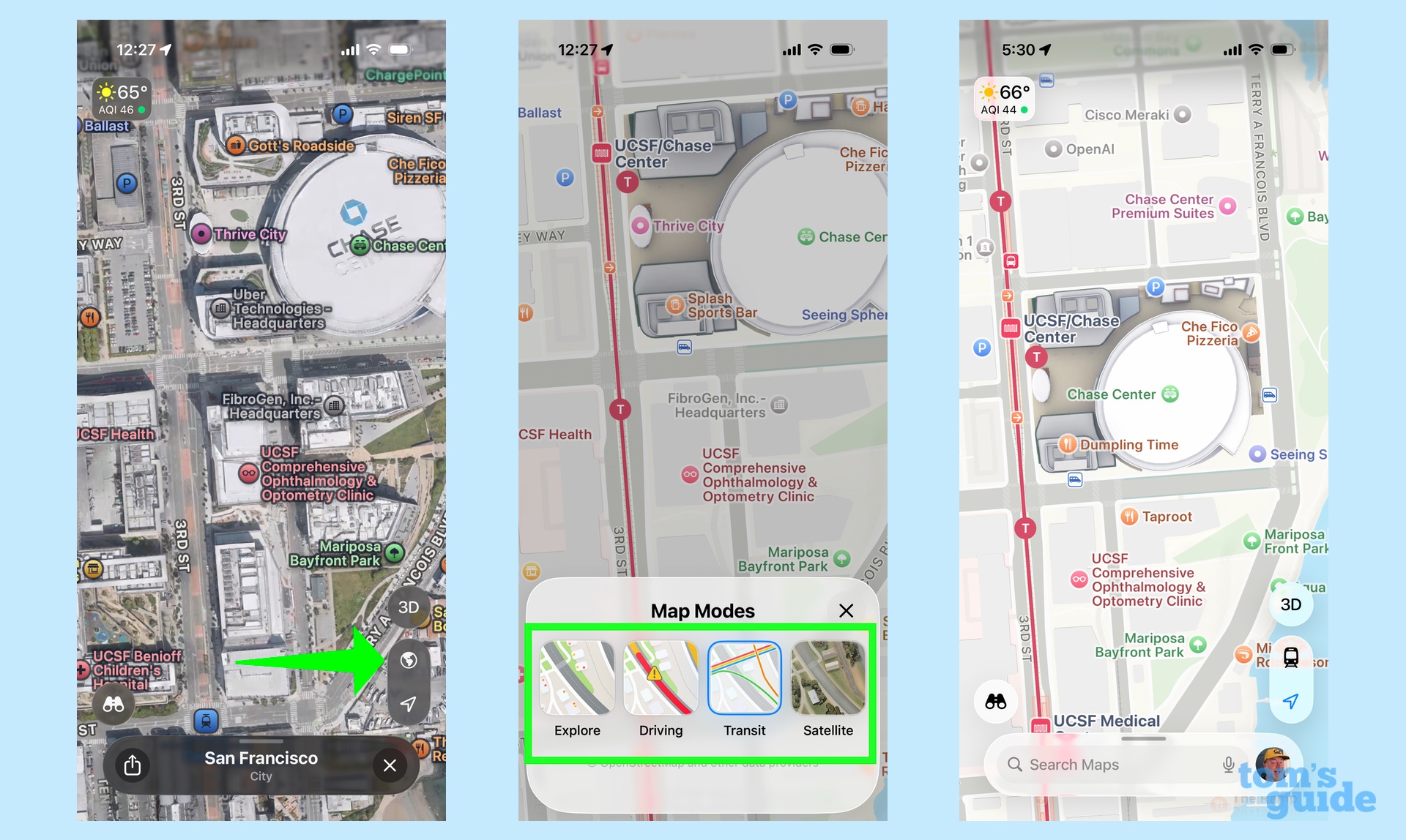 satellite and transit map views in iPhone Maps